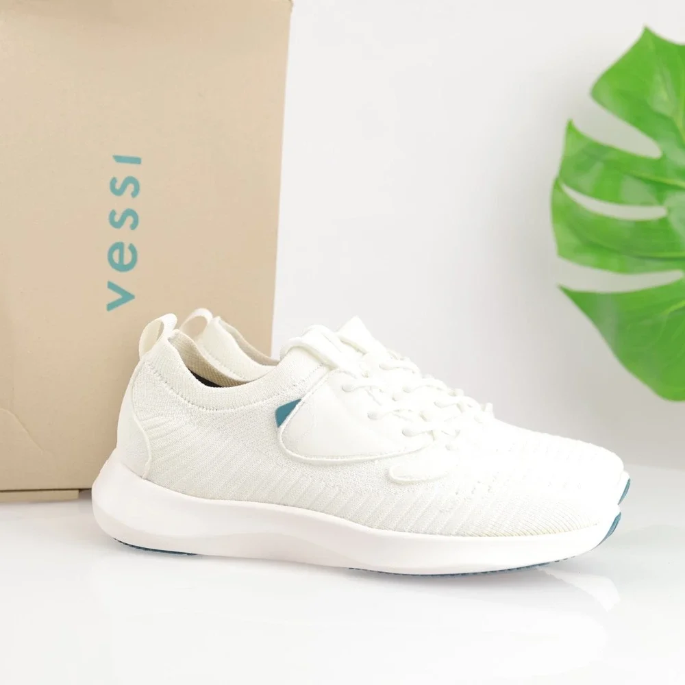 Vessi Womens Everyday Move Sneaker Size 7 Waterproof White Knit Lace Up Shoe Low